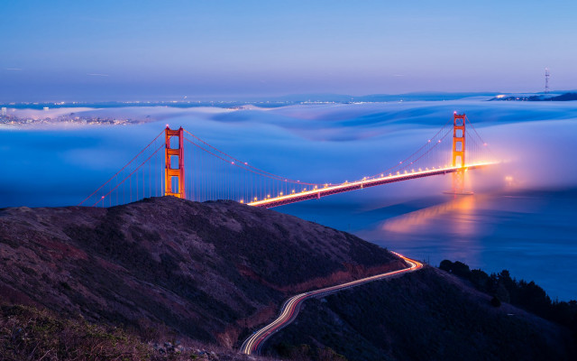 Bridge light clouds water sunset free wallpaper - medium preview image