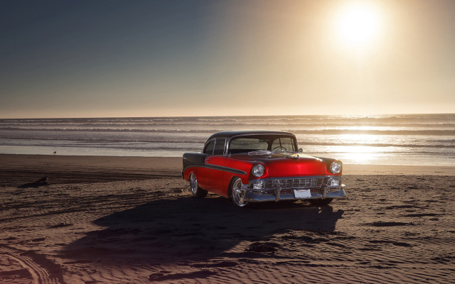 Red black car beach sunset free wallpaper - medium preview image
