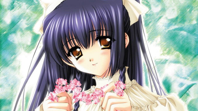 Girl long hair holding flowers free wallpaper - medium preview image