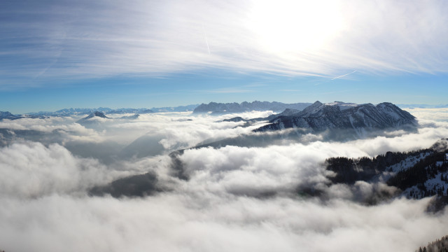 Mountain range clouds sun reflection free wallpaper - medium preview image