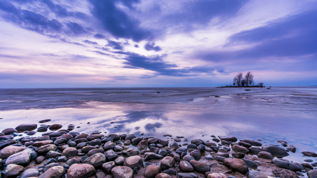 Rocky beach island cloudy sky free wallpaper - medium preview image