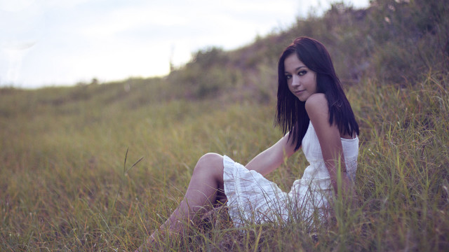 White dress woman field grass free wallpaper - medium preview image