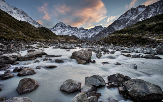 River rocks water mountains sunset free wallpaper - medium preview image