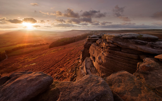 Sunset cliff field clouds rocks free wallpaper - medium preview image