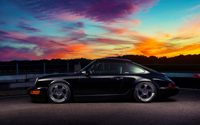 Black porsche sunset cloudy sky free wallpaper - medium preview image