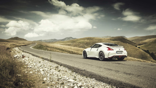 White car mountains cloudy sky free wallpaper - medium preview image