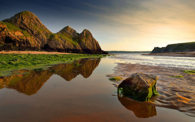 Beach rock water mountain sky free wallpaper - medium preview image