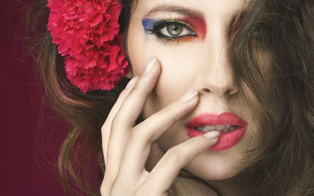 Woman redflowers makeup portrait fauvism free wallpaper - medium preview image
