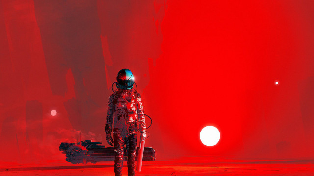 Space suit red sky sun free wallpaper - medium preview image