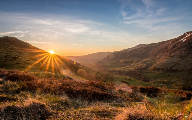 Sunset mountain valley road range free wallpaper - medium preview image