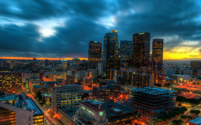 City skyline night cloudy architecture free wallpaper - medium preview image
