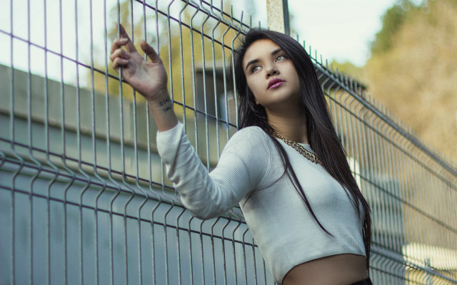 Woman fence sky honeycomb fashion free wallpaper - medium preview image