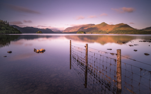 Fence water mountain lake boat free wallpaper - medium preview image