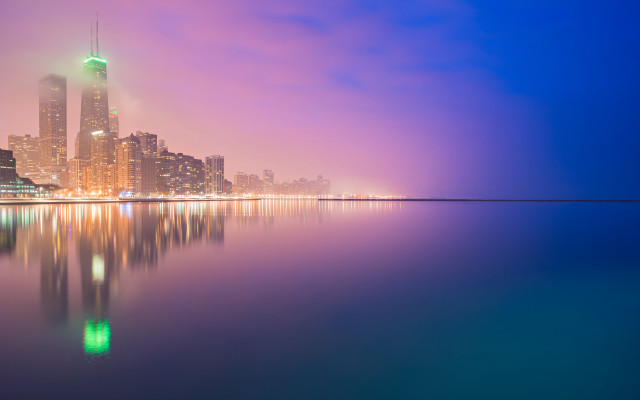 City skyline lake night bright free wallpaper - medium preview image