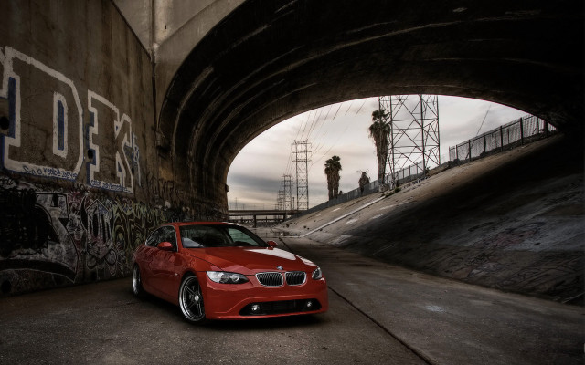 Red car graffiti wall bridge free wallpaper - medium preview image