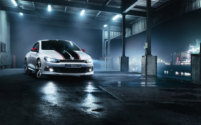 White car parking garage night free wallpaper - medium preview image
