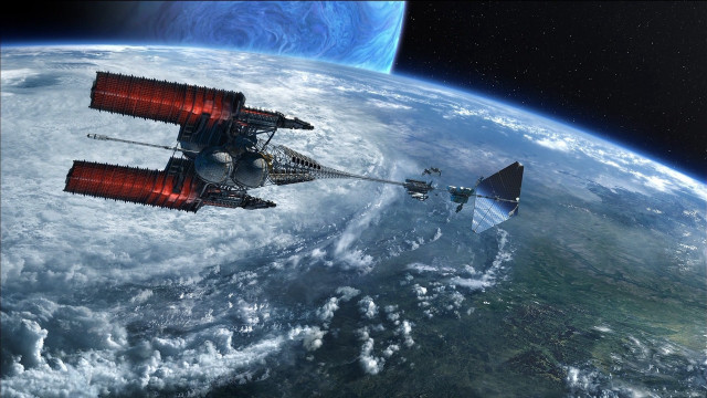 Satellite over blue planet space #2 free wallpaper - medium preview image