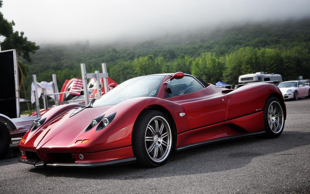 Red sports car forest foggy #2 free wallpaper - medium preview image