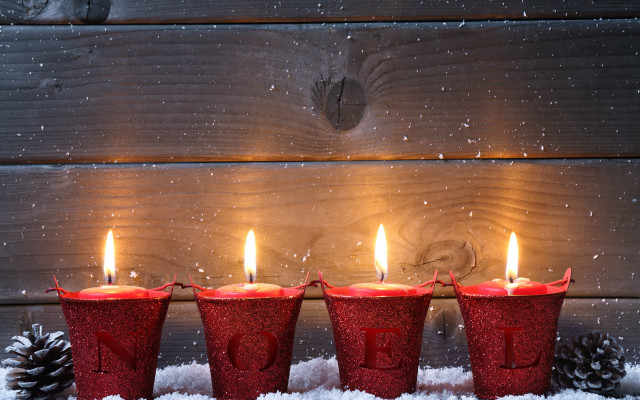 Red cups candles snow pine free wallpaper - medium preview image