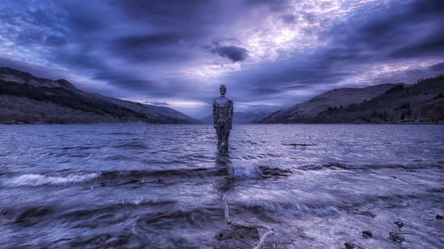 Man lake surreal planet mountains free wallpaper - medium preview image