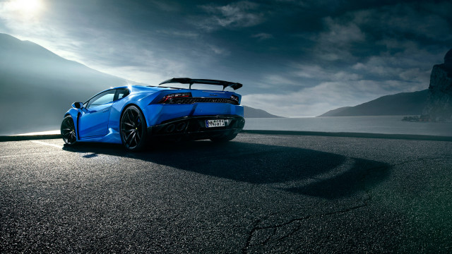 Blue sports car surfboard cloudy free wallpaper - medium preview image