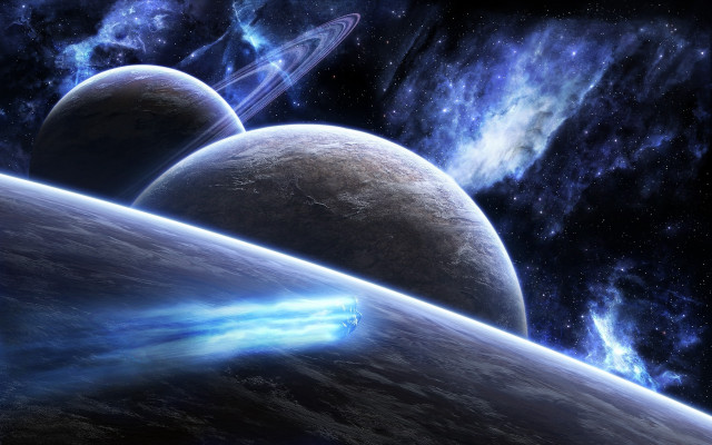 Space planets stars blue light free wallpaper - medium preview image
