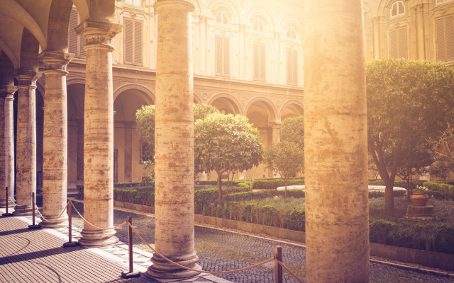 Pillars courtyard building trees architecture free wallpaper - medium preview image