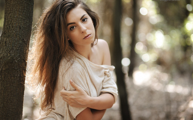 Woman woods serious brown hair free wallpaper - medium preview image