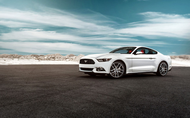 White mustang parking lot clouds free wallpaper - medium preview image