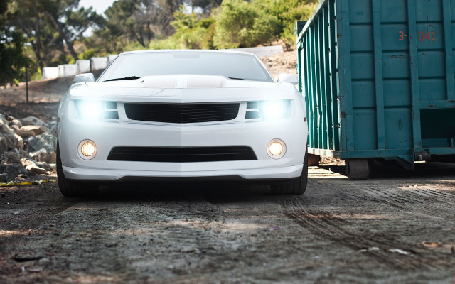 White car dumpster blue truck free wallpaper - medium preview image