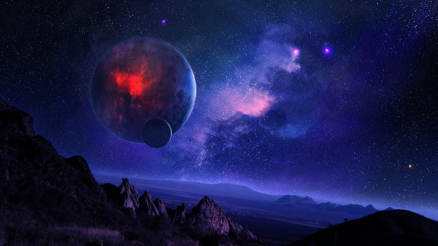 Space planet mountains stars background free wallpaper - medium preview image