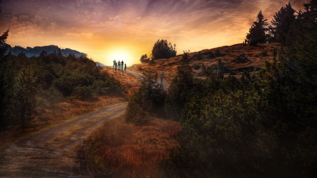 Sunset dirt road mountains ada free wallpaper - medium preview image