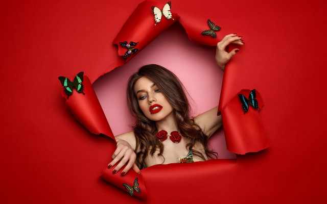 Butterfly nails red background fashion free wallpaper - medium preview image