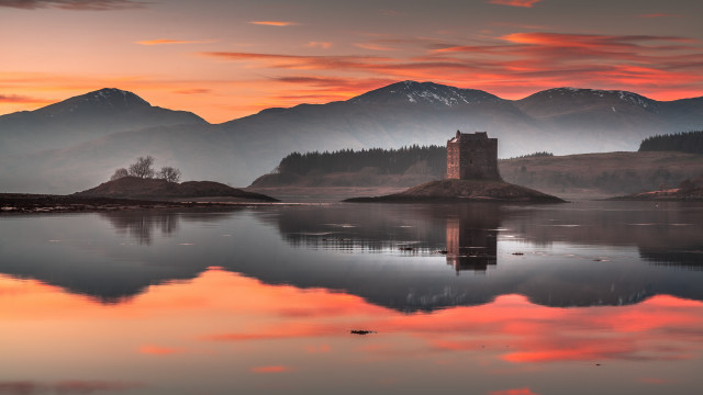 Castle island lake mountains sunset #2 free wallpaper - medium preview image