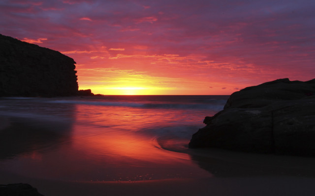 Sunset beach rock formation water #3 free wallpaper - medium preview image