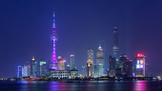 City skyline neon lights night free wallpaper - medium preview image