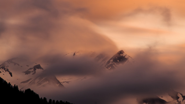 Mountain clouds trees birds dusk free wallpaper - medium preview image