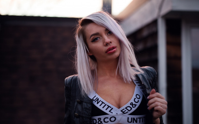 Woman white shirt black jacket free wallpaper - medium preview image