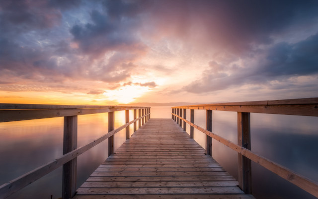 Wooden dock sunset cloudy sky free wallpaper - medium preview image