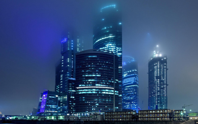 City skyline night fog bridge free wallpaper - medium preview image