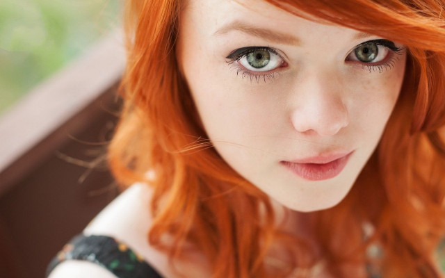Red hair green eyes black free wallpaper - medium preview image