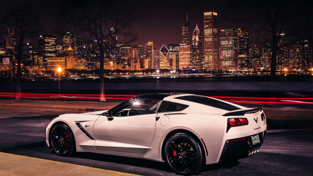 White sports car city skyline #7 free wallpaper - medium preview image