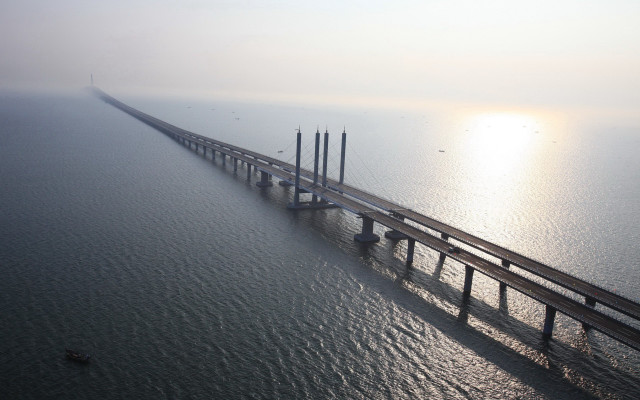 Bridge water boat aerial precisionism free wallpaper - medium preview image