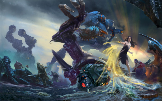 Woman giant robot fantasy light free wallpaper - medium preview image