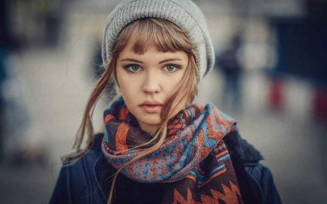 Woman hat scarf street portrait free wallpaper - medium preview image