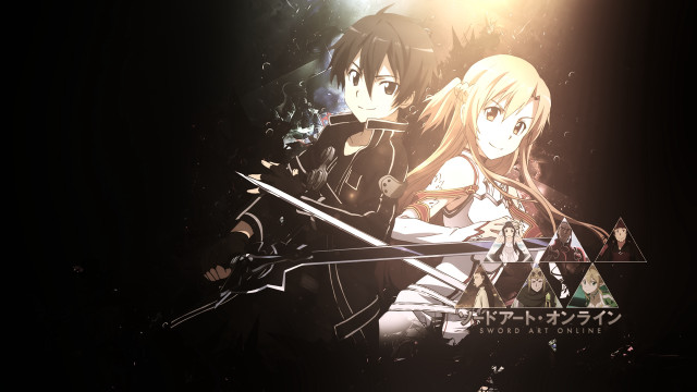 Anime characters swords dark background free wallpaper - medium preview image