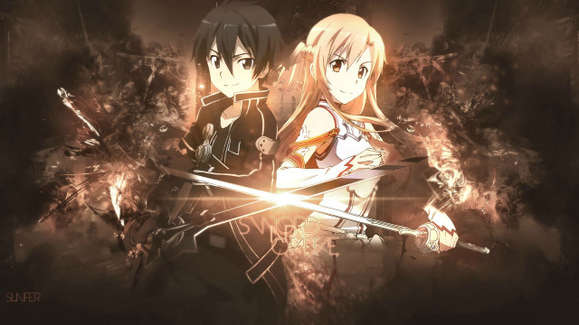 Anime characters swords dark background #2 free wallpaper - medium preview image