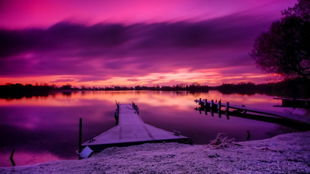 Lake sunset dock snow purple free wallpaper - medium preview image