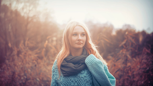 Woman scarf field bushes portrait free wallpaper - medium preview image