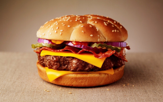 Hamburger cheese bacon onions lettuce free wallpaper - medium preview image